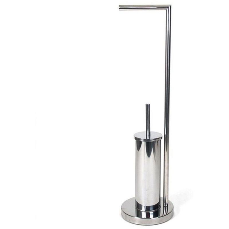 foto del prodotto cleafe portarotolo con porta scopino bagno in metallo cromato con spazzolone 19x19x74cm 