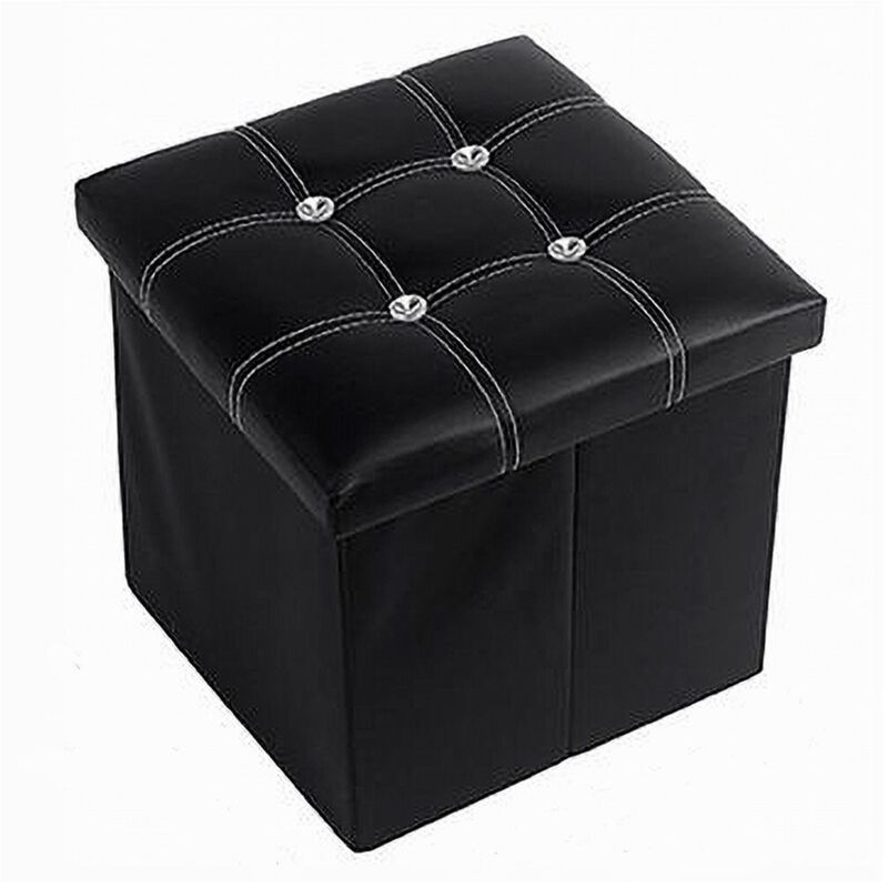 foto del prodotto cleafe pouff puff pouf contenitore imbottito portaoggetti nero strass 30x30x30 cm 79433 