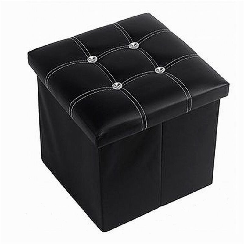foto del prodotto cleafe pouff puff pouf contenitore imbottito portaoggetti nero strass 38x38x35 cm 79435 