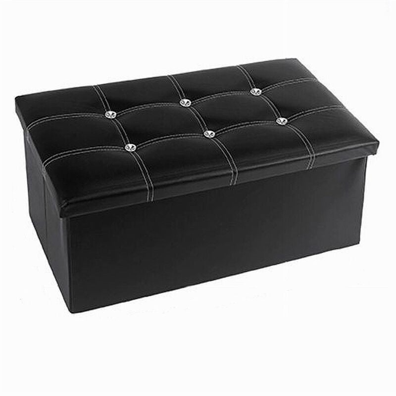 foto del prodotto cleafe - pouff puff pouf contenitore imbottito portaoggetti nero strass 76x38x35 cm 79437 -