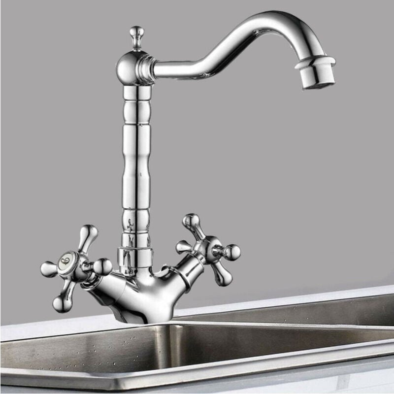 immagine 0 del prodotto cleafe rubinetto cucina lavabo doppio comando monoforo ottone cromato lucido miscelatore 