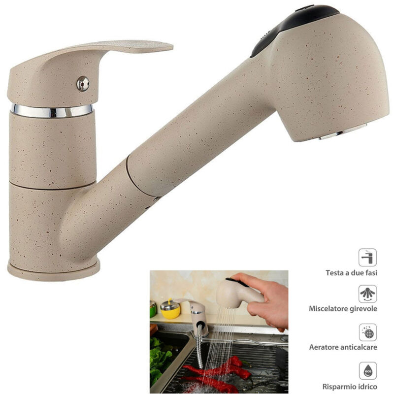 foto del prodotto cleafe rubinetto miscelatore monocomando lavello avena doccetta estraibile 52992 