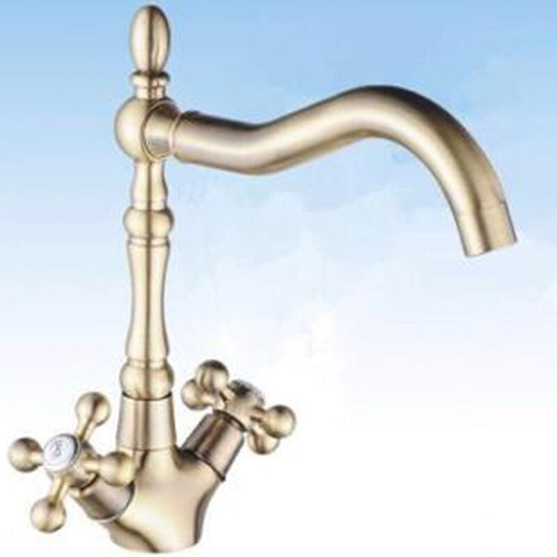 foto del prodotto cleafe - rubinetto miscelatore per lavello cucina a croce comando a vite alto bronzato -