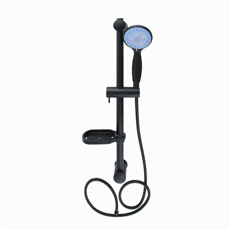 foto del prodotto cleafe saliscendi colonna doccia nero soffione multigetto mensola porta sapone bagno 87494 