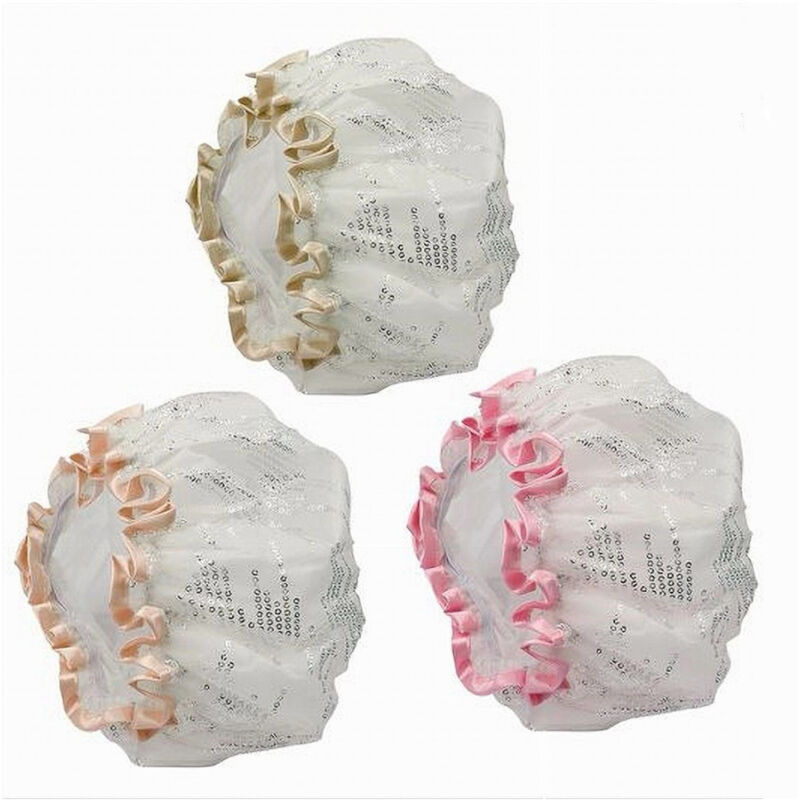 foto del prodotto cleafe set 2 pz cuffia doccia bagno elastico bordino paillettes protegge capelli 79479 