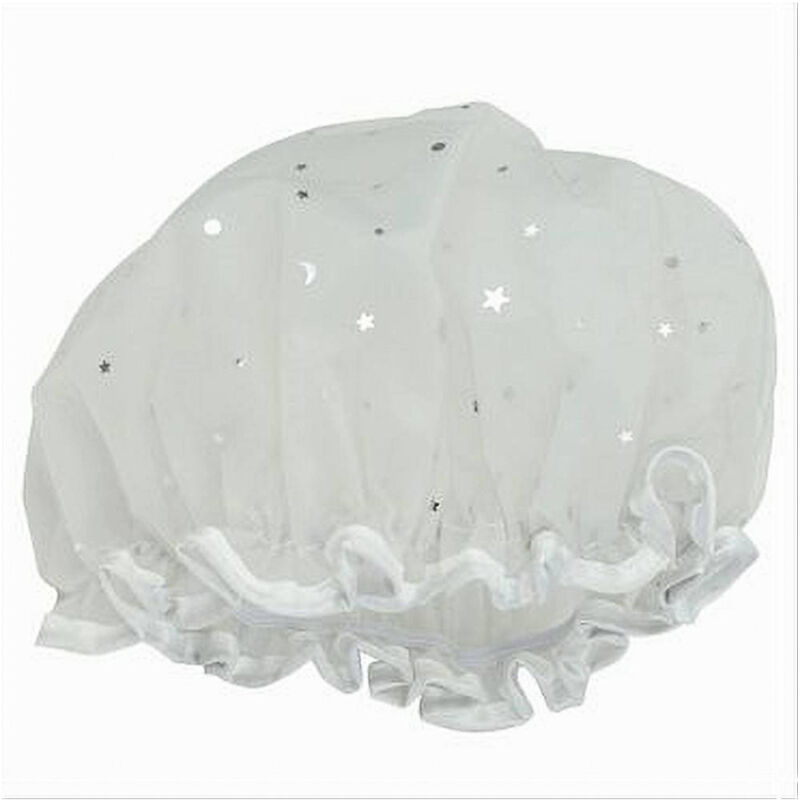 foto del prodotto cleafe set 2pz cuffia doccia bagno elastico bordino bianco stelle protegge capelli 79606 