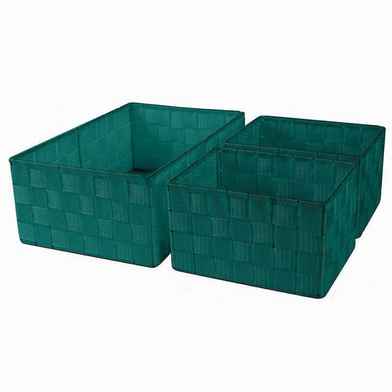 foto del prodotto cleafe - set 3 cestini porta oggetti organizer in tessuto rettangolari bagno verde 69951 -
