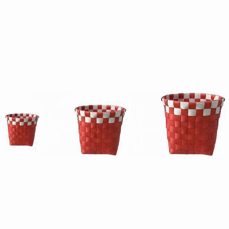 foto del prodotto cleafe set 3 cestini porta oggetti organizer tessuto bagno rotondi rosso bianco 59077 