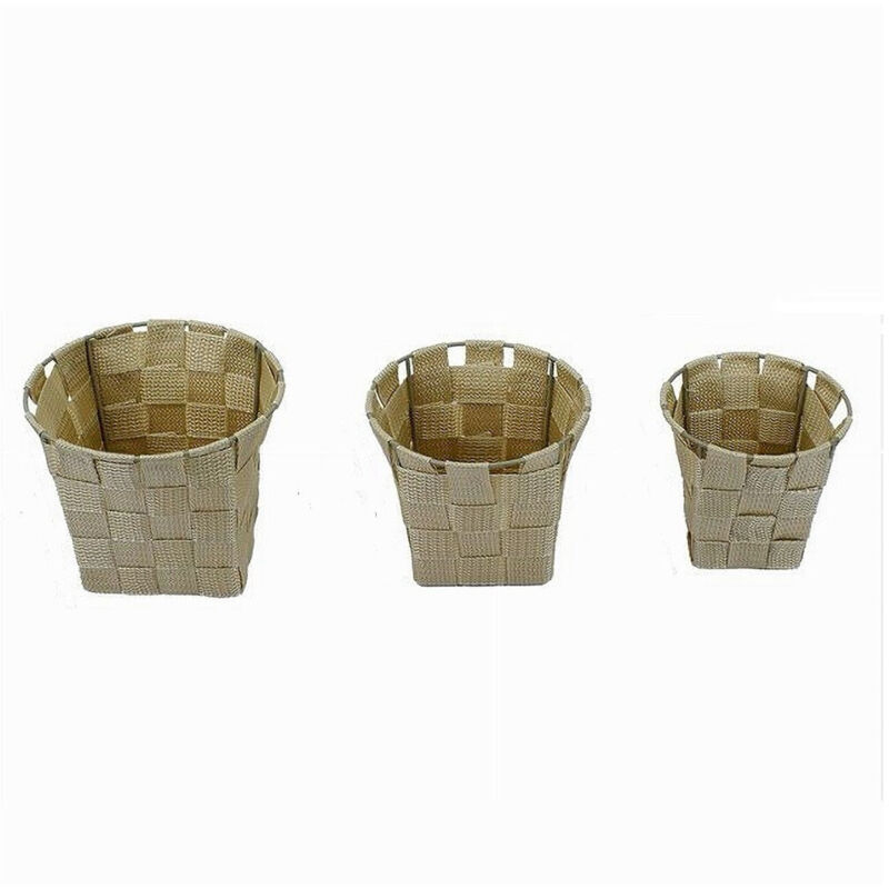 foto del prodotto cleafe - set 3 cestini rotondi porta oggetti in tessuto beige per bagno casa cucina 79045 -