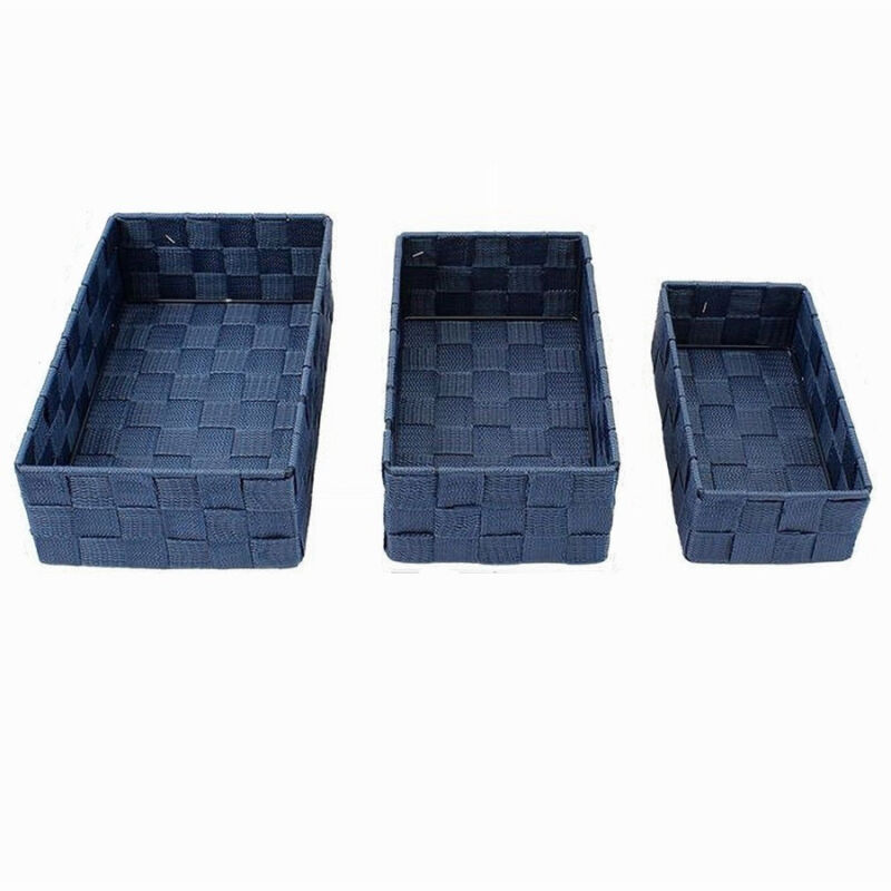 foto del prodotto cleafe set 3 pezzi scatola porta oggetti in tessuto intrecciato contenitori blu 79058 