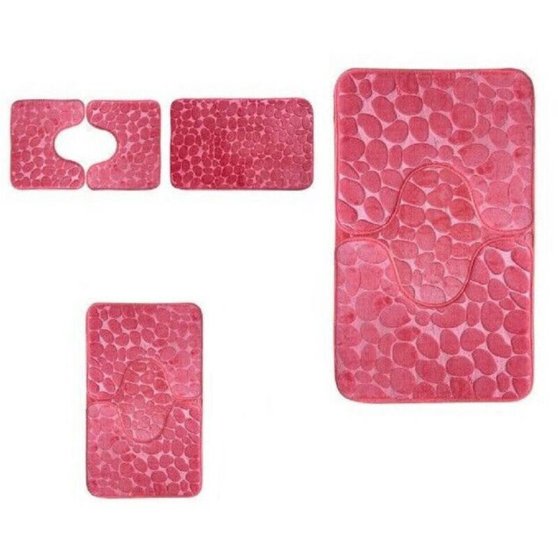 foto del prodotto cleafe - set 3 pezzi tappeti tappetini antiscivolo per bagno arredo colore rosa 59335 -