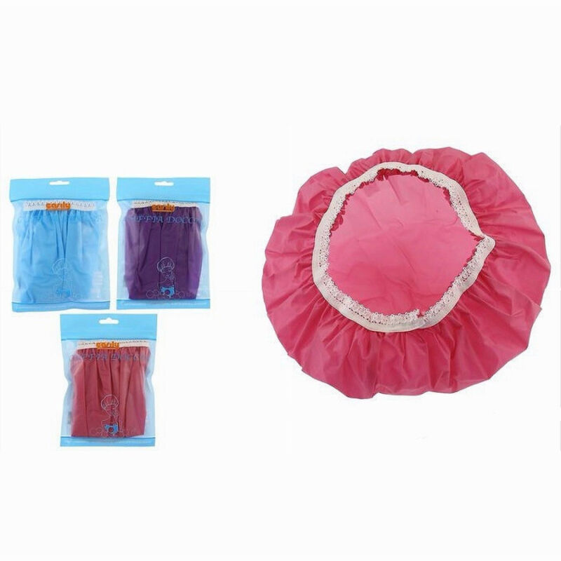 foto del prodotto cleafe set 3 pz cuffia doccia bagno elastico con bordino a pizzo protegge capelli 87180 