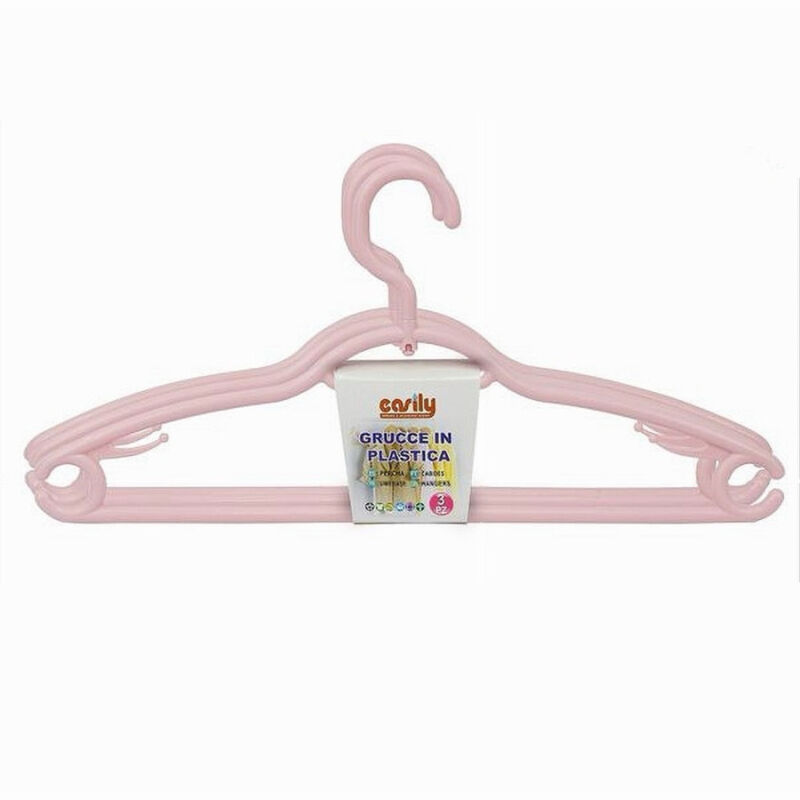 foto del prodotto cleafe set 3 pz grucce in plastica stampelle appendi abiti pantaloni giacche rosa 79333 