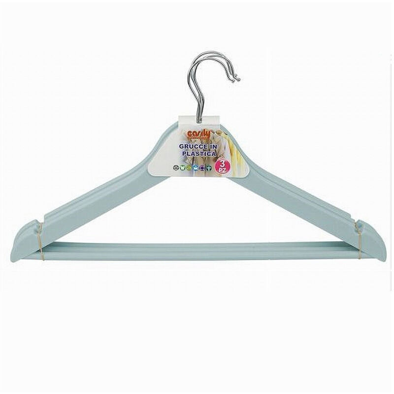 foto del prodotto cleafe - set 3 pz grucce stampelle plastica appendiabiti vestiti pantaloni azzurro 79317 -