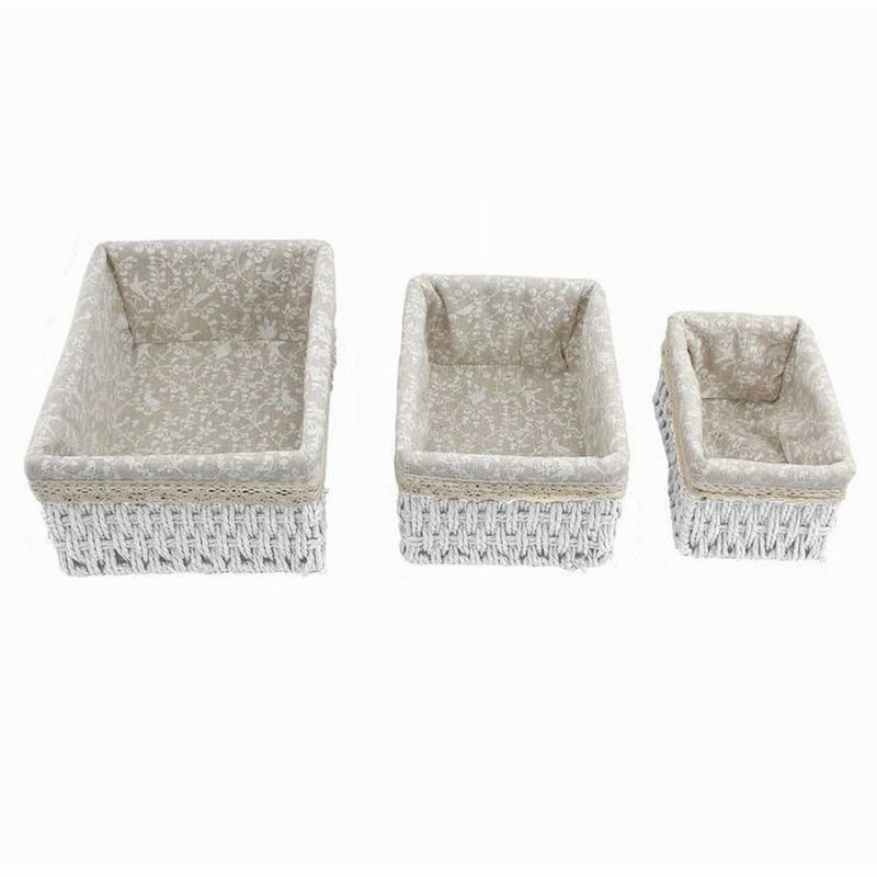 foto del prodotto cleafe set 3 pz porta oggetti organizer cestino bianco intrecciato fodera tessuto 79156 