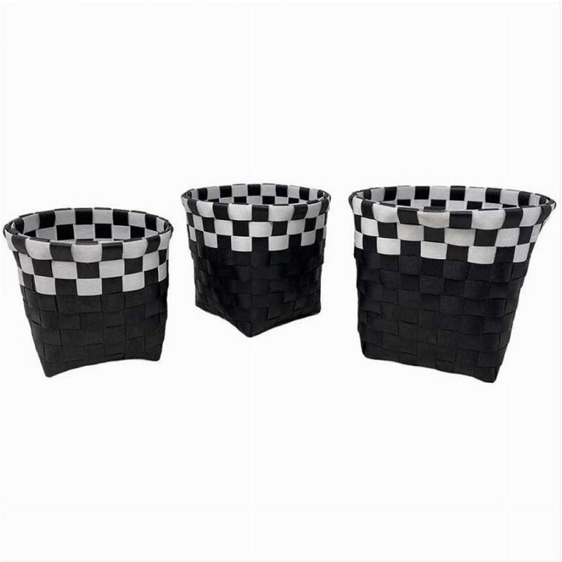 foto del prodotto cleafe set 3pz cestini porta oggetti organizer tessuto bagno rotondi nero bianco 59073 
