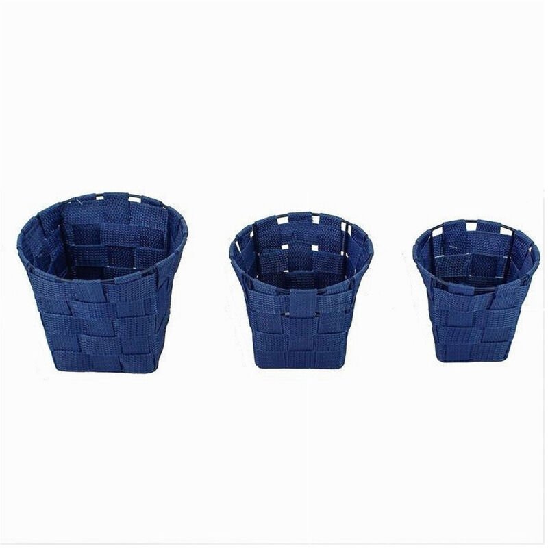 foto del prodotto cleafe - set 3pz cestini rotondi porta oggetti in tessuto blu per bagno casa cucina 79046 -