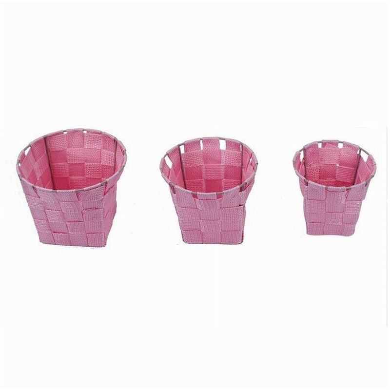 foto del prodotto cleafe - set 3pz cestini rotondi portaoggetti in tessuto rosa per bagno casa cucina 79047 -