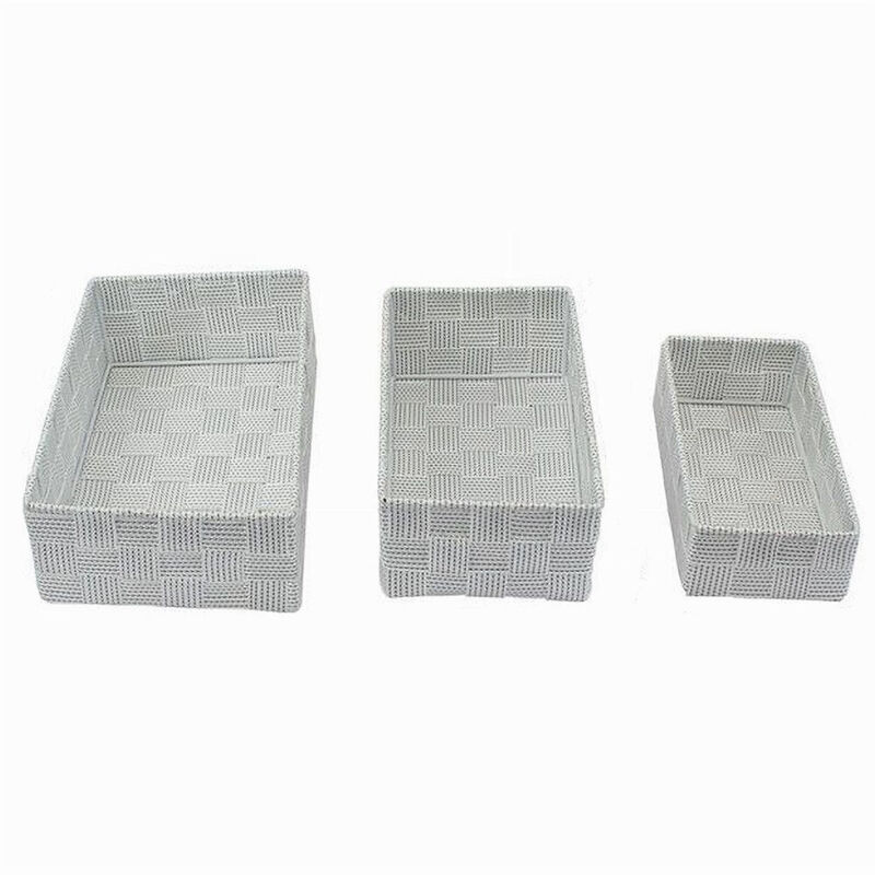 foto del prodotto cleafe - set 3pz scatola portaoggetti tessuto intrecciato contenitori grigio chiaro 79054 -