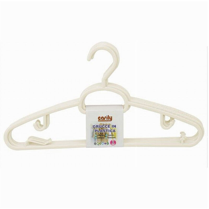 foto del prodotto cleafe - set 5 pz grucce in plastica stampelle appendiabito pantaloni giacche beige 79326 -
