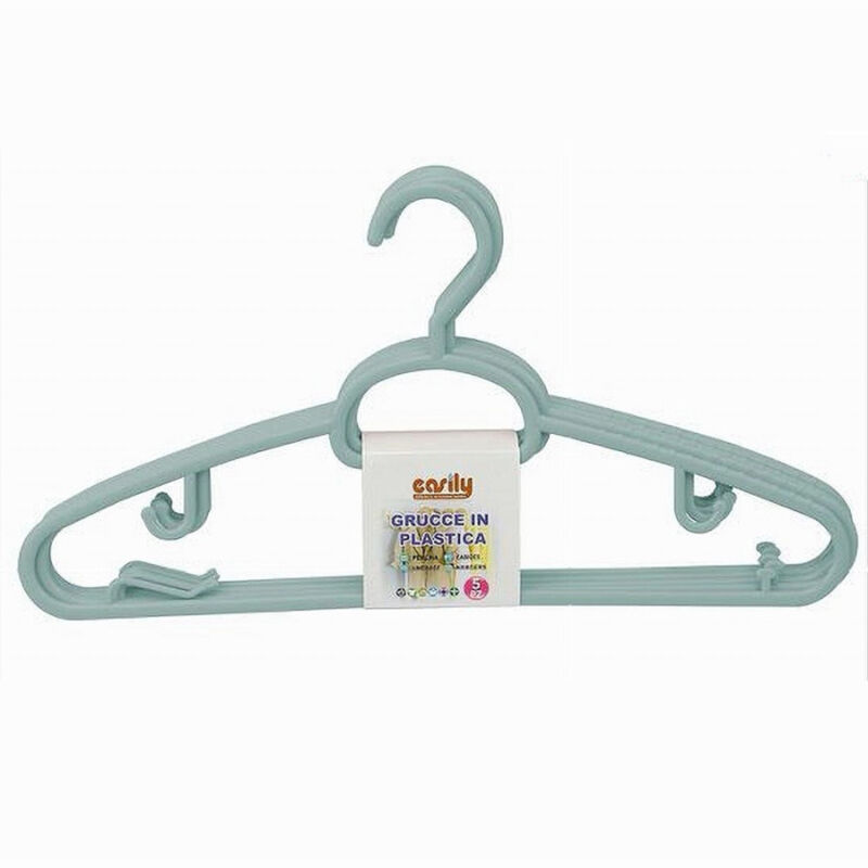 foto del prodotto cleafe set 5 pz grucce plastica stampelle appendiabito pantaloni giacche azzurro 79327 