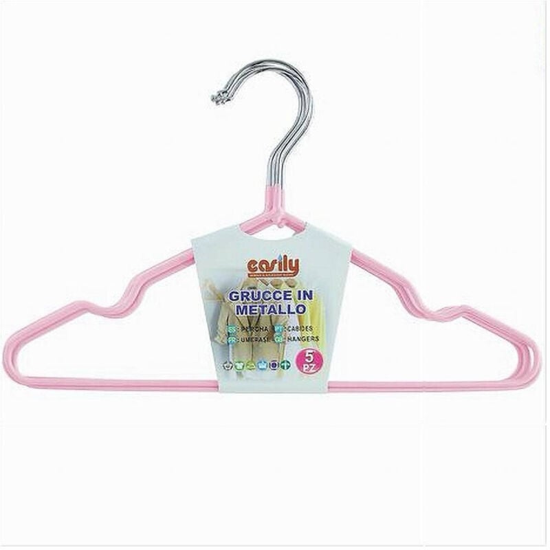 foto del prodotto cleafe set 5 pz grucce stampelle appendiabiti in metallo gommate antiscivolo rosa 87673 