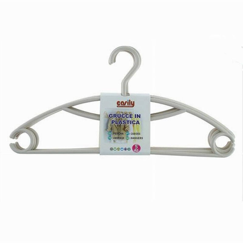foto del prodotto cleafe set 5 pz grucce stampelle appendiabiti in plastica beige vestiti pantaloni 87685 