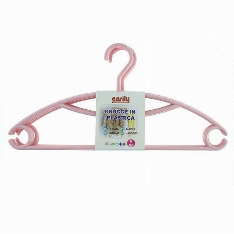 foto del prodotto cleafe set 5 pz grucce stampelle appendiabiti in plastica rosa vestiti pantaloni 87687 