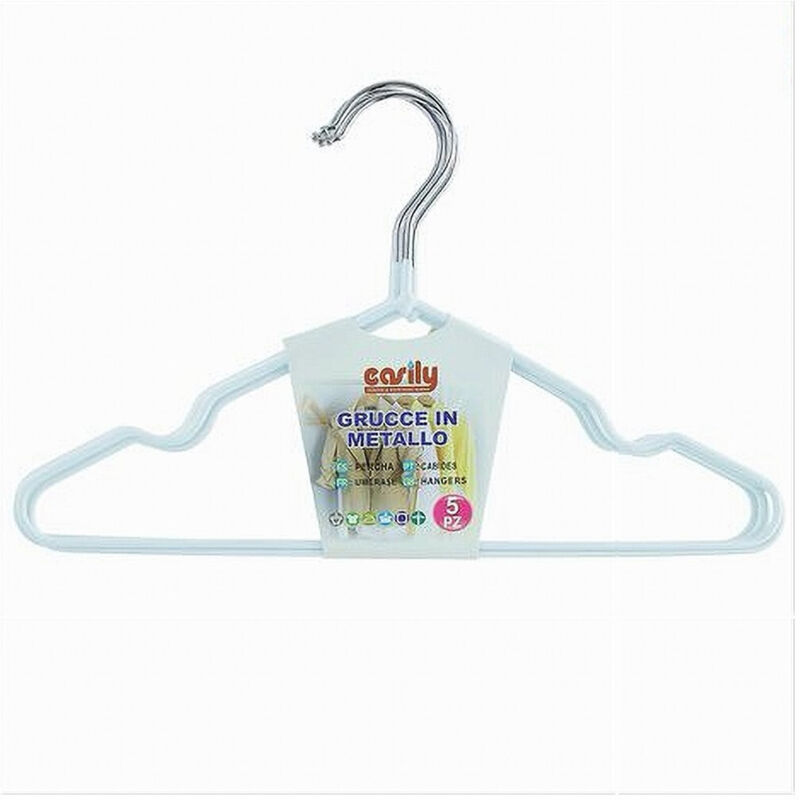 foto del prodotto cleafe set 5 pz grucce stampelle appendiabiti metallo gommate antiscivolo bianco 87671 