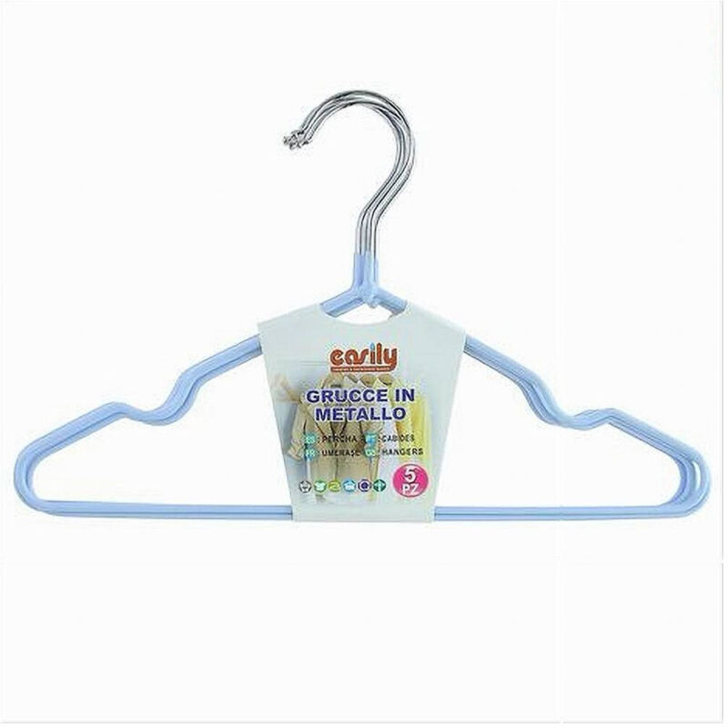 foto del prodotto cleafe set 5 pz grucce stampelle appendiabiti metallo gommate antiscivolo celeste 87672 