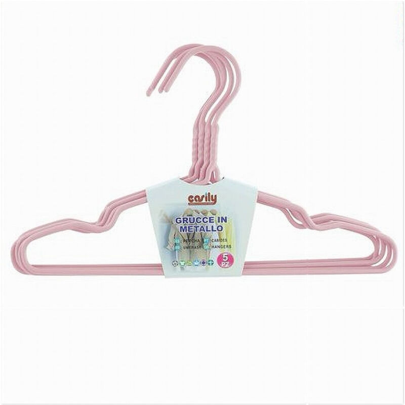 foto del prodotto cleafe set 5 pz grucce stampelle appendiabito in metallo rosa vestiti pantaloni 87695 