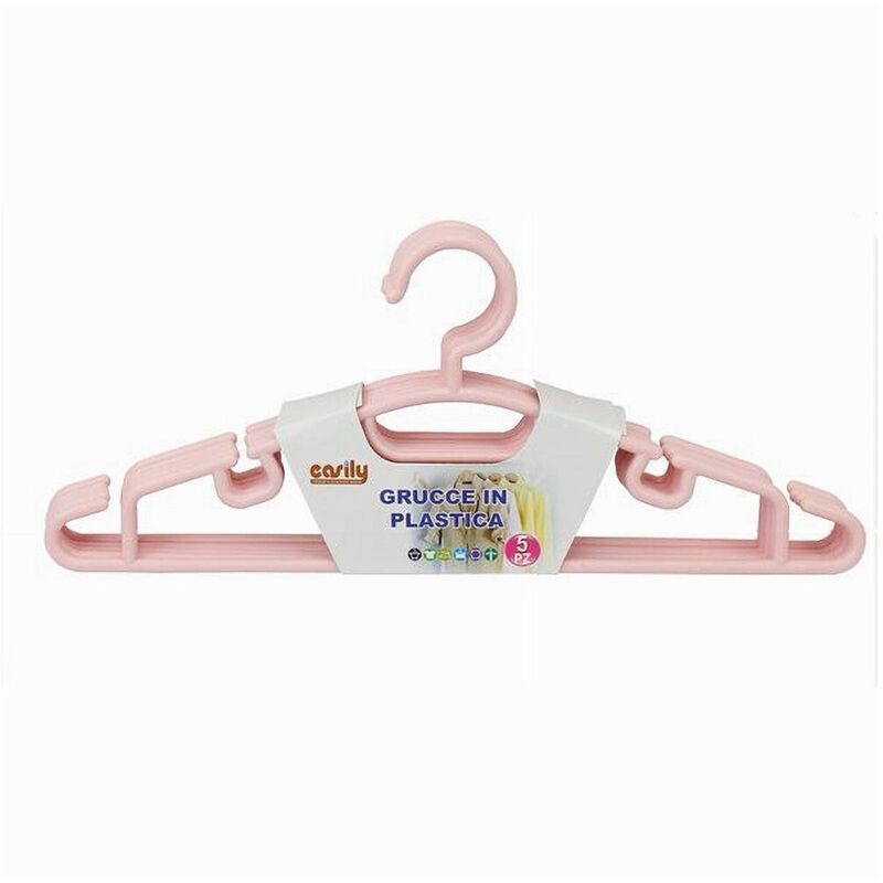 foto del prodotto cleafe - set 5 pz grucce stampelle appendiabito in plastica vestiti pantaloni rosa 79323 -