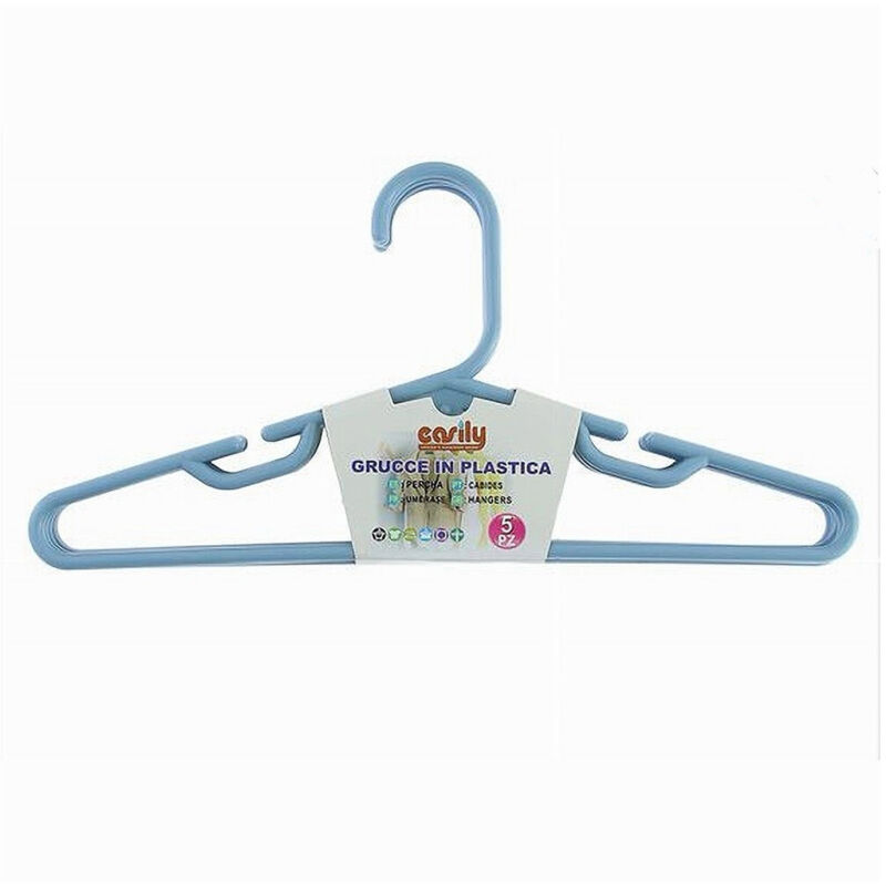 foto del prodotto cleafe set 5 pz grucce stampelle appendiabito plastica celeste vestiti pantaloni 87681 