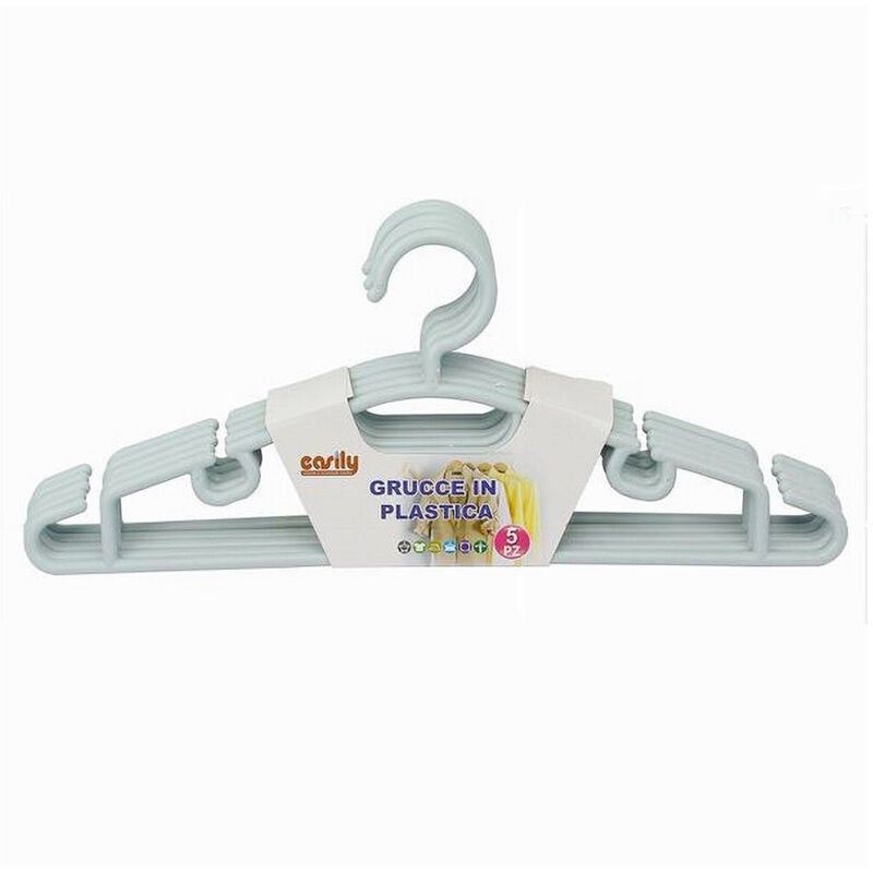 foto del prodotto cleafe set 5 pz grucce stampelle appendiabito plastica vestiti pantaloni azzurro 79322 