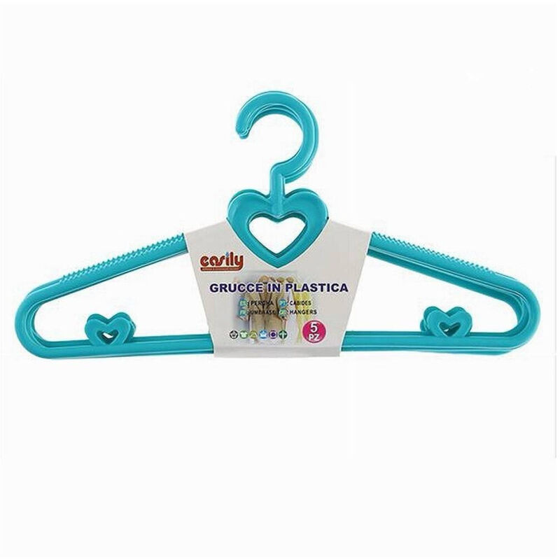 foto del prodotto cleafe - set 5 pz grucce stampelle con cuori appendiabiti plastica celeste vestiti 87678 -