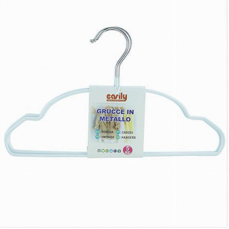 foto del prodotto cleafe set 5 pz grucce stampelle metallo gommate antiscivolo bianco appendi abiti 87674 