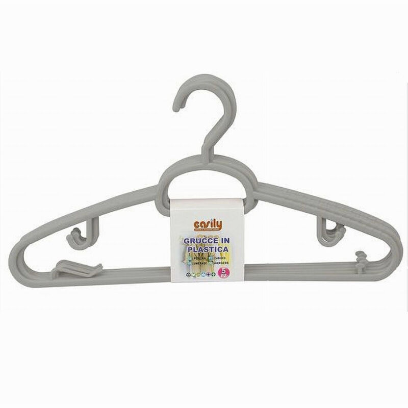 foto del prodotto cleafe set 5pz grucce in plastica stampelle appendiabito pantaloni giacche grigio 79325 