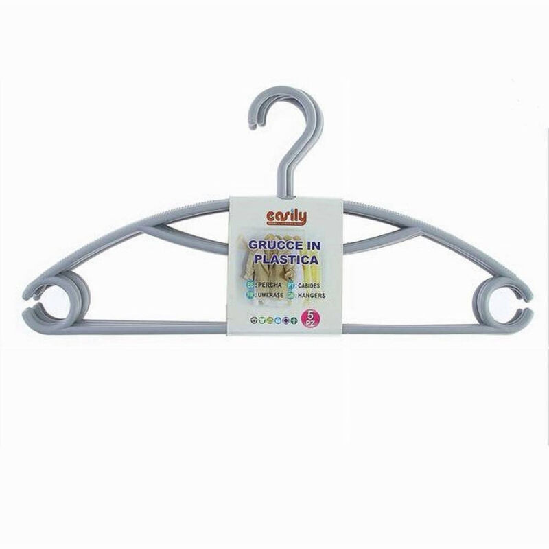 foto del prodotto cleafe set 5pz grucce stampelle appendiabiti in plastica grigia vestiti pantaloni 87684 