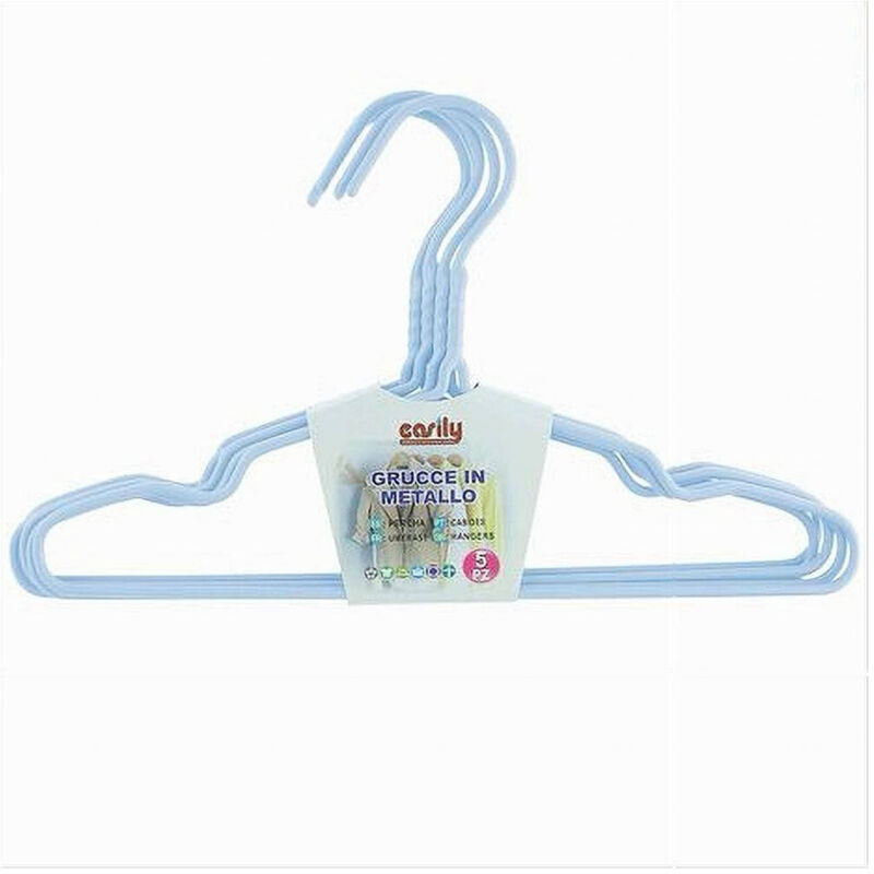 foto del prodotto cleafe set 5pz grucce stampelle appendiabito in metallo azzurro vestiti pantaloni 87692 