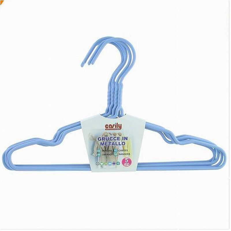 foto del prodotto cleafe - set 5pz grucce stampelle appendiabito in metallo celeste vestiti pantaloni 87694 -