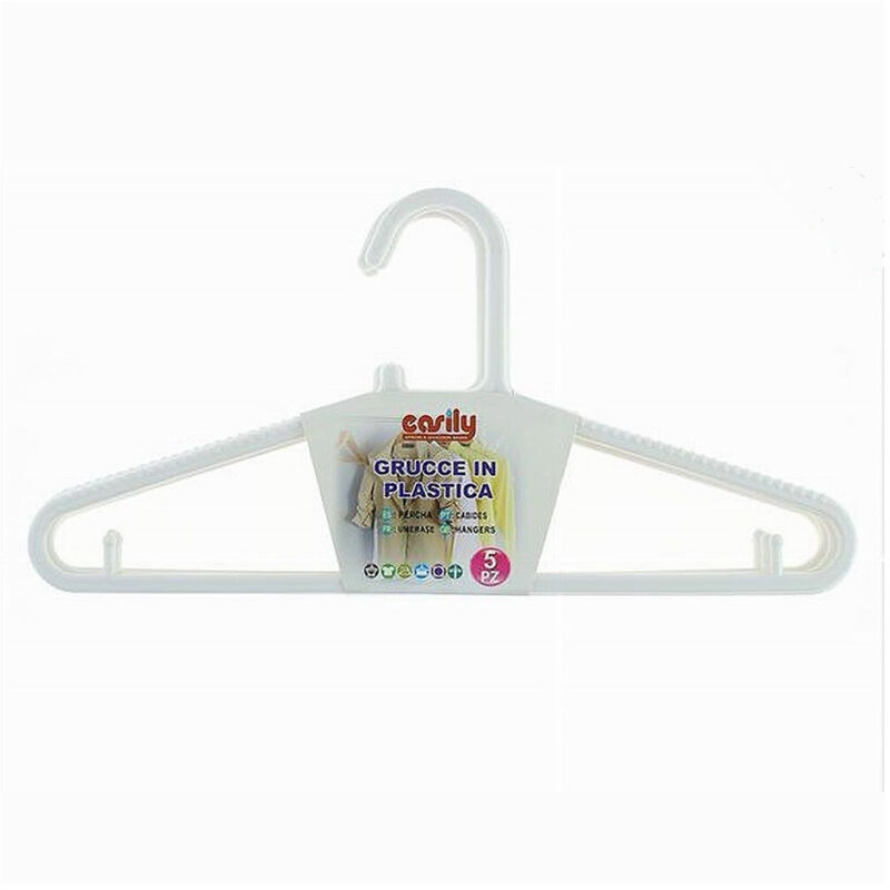 foto del prodotto cleafe set 5pz grucce stampelle appendiabito in plastica bianca pantaloni giacche 87688 