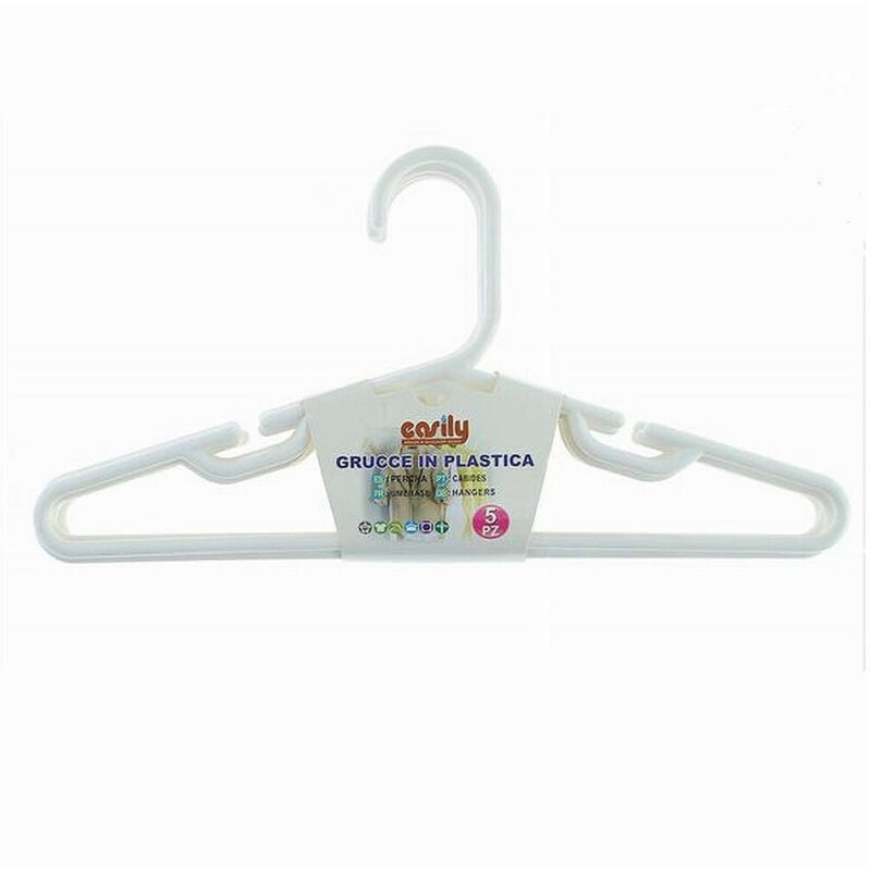 foto del prodotto cleafe set 5pz grucce stampelle appendiabito in plastica bianca vestiti pantaloni 87680 