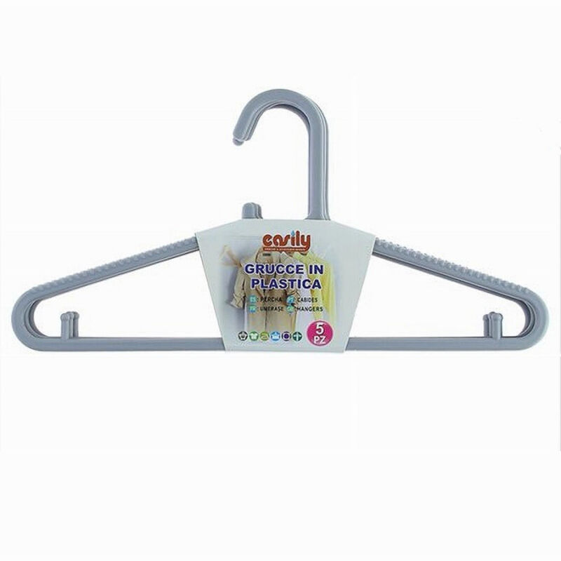 foto del prodotto cleafe set 5pz grucce stampelle appendiabito in plastica grigia pantaloni giacche 87689 