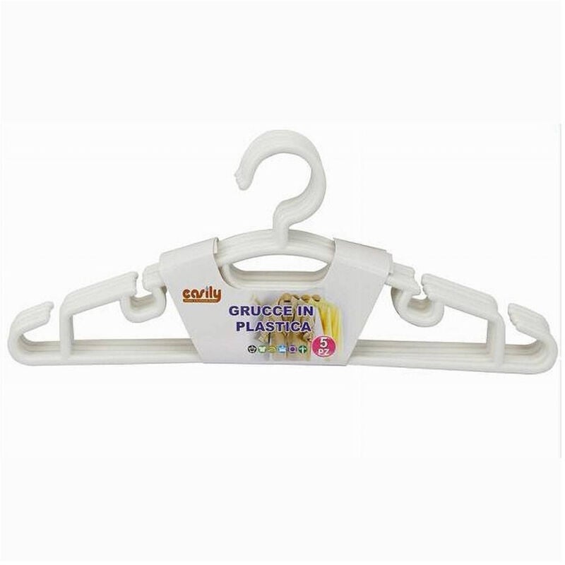 foto del prodotto cleafe - set 5pz grucce stampelle appendiabito in plastica vestiti pantaloni bianco 79319 -