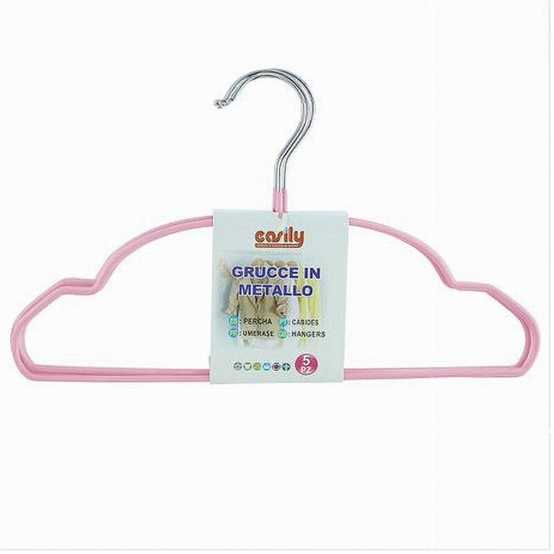 foto del prodotto cleafe set 5pz grucce stampelle in metallo gommate antiscivolo rosa appendi abiti 87676 
