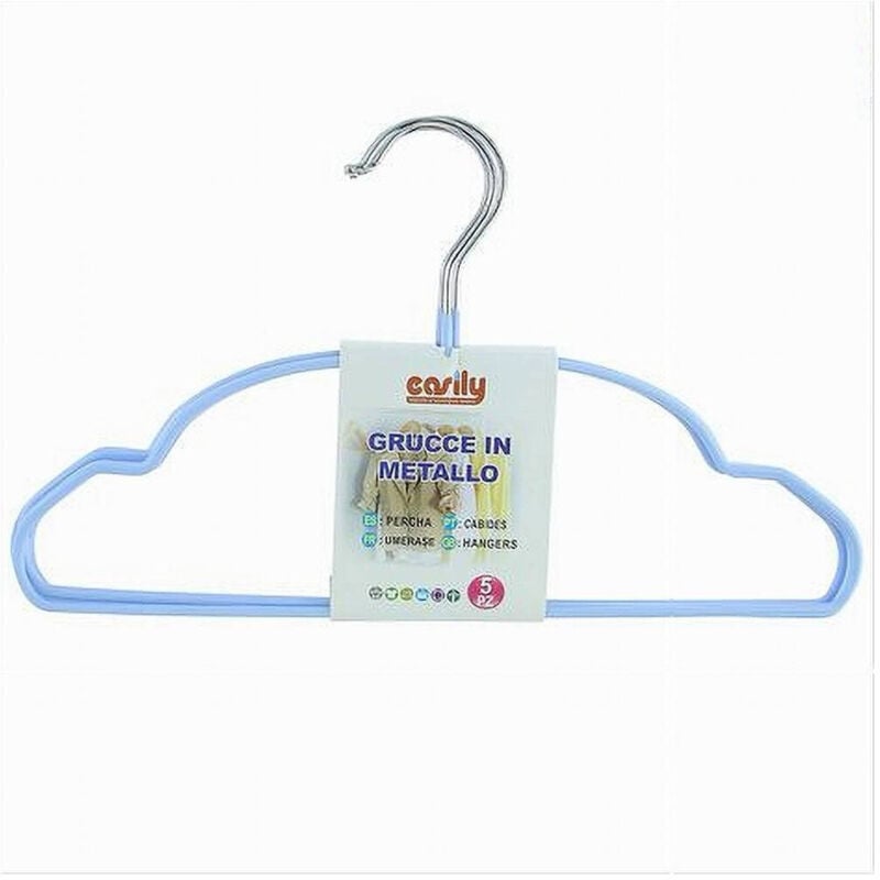 foto del prodotto cleafe set 5pz grucce stampelle metallo gommate antiscivolo celeste appendi abiti 87675 