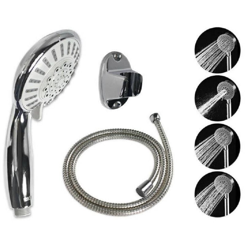 foto del prodotto cleafe soffione con tubo flessibile 1,8mt doccetta telefono staffa muro da bagno 52056 