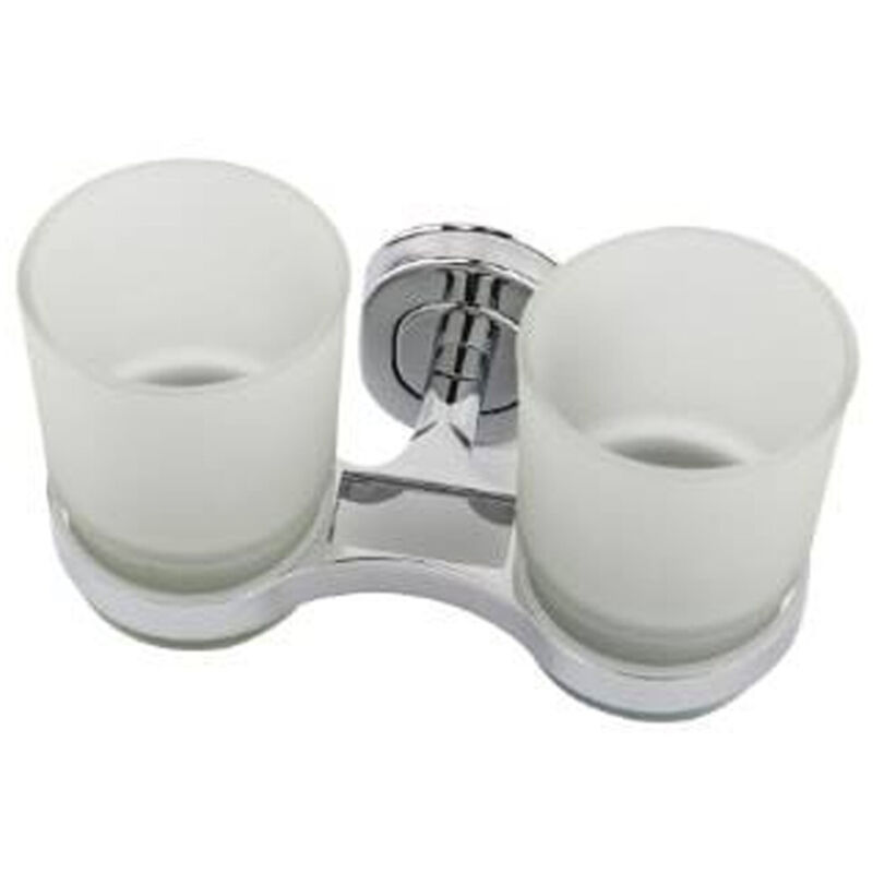 foto del prodotto cleafe - supporto porta spazzolini con bicchiere doppio in vetro a parete accessori bagno -