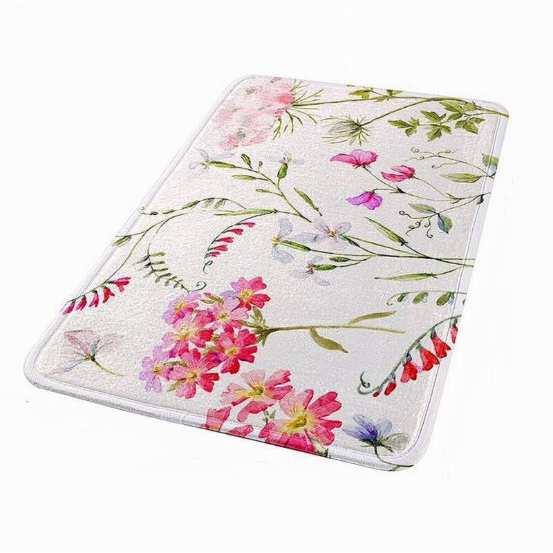 foto del prodotto cleafe - tappeto tappetino antiscivolo tessuto bagno arredo 40x60cm bianco con fiori 69915 -