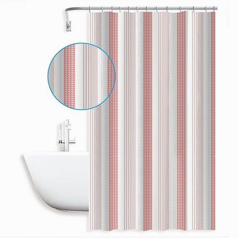 foto del prodotto cleafe tenda doccia antimuffa impermeabile 240x200 cm con anelli bagno 59814 righe rosa 
